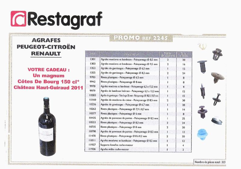 Set 323 cleme auto RESTAGRAF S2245, din plastic, culori asortate, pentru Peugeot, Citroen