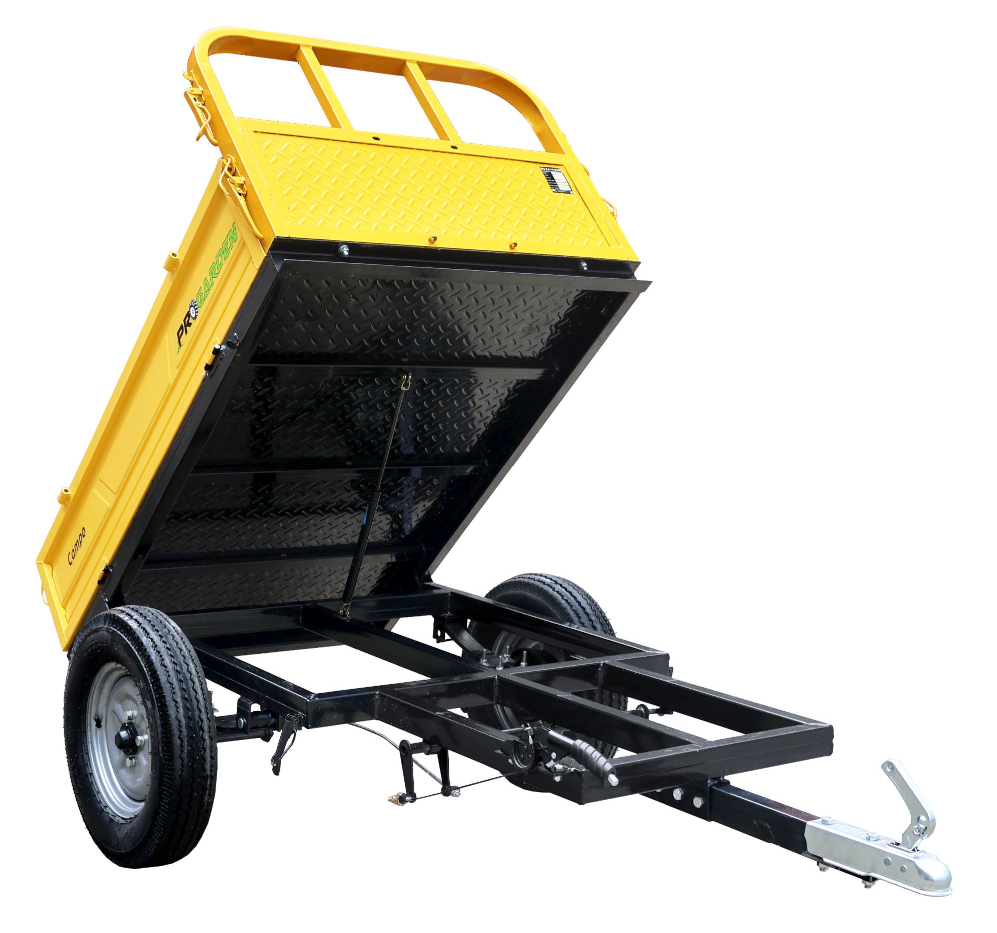Remorca minitractor PROGARDEN RM500CT 4681000001, suporta 500 kg, 1 osie, prindere cupla, 4 prezoane, 120 kg