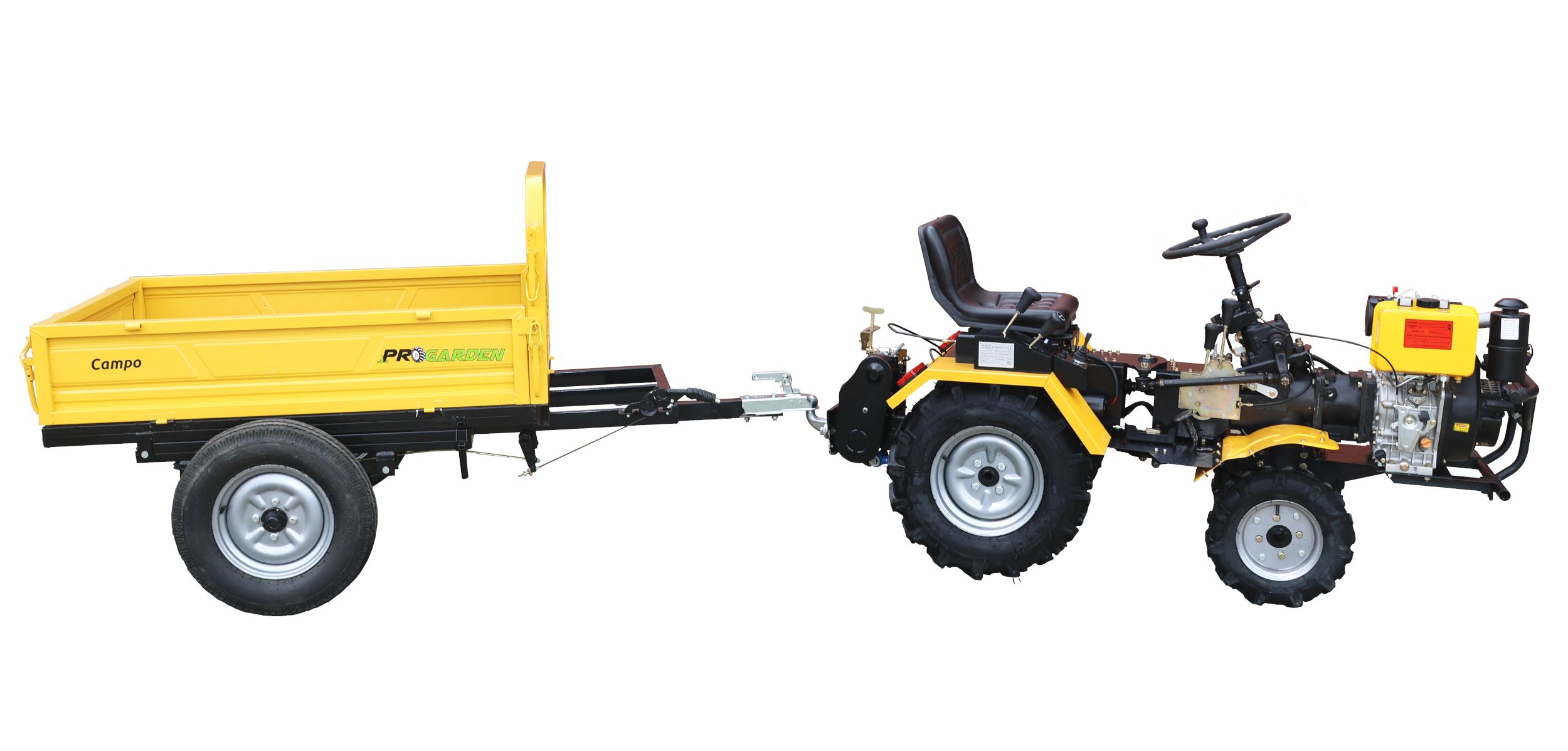 Remorca minitractor PROGARDEN RM500CT 4681000001, suporta 500 kg, 1 osie, prindere cupla, 4 prezoane, 120 kg