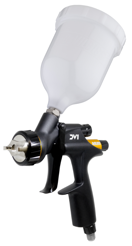 Pistol de vopsit DE VILBISS DV1 LAC DV1-C-000-12-C1+, cu cana plastic 600 ml, cap HVLP Plus, cu diuza de 1.2 mm, 285 l/min