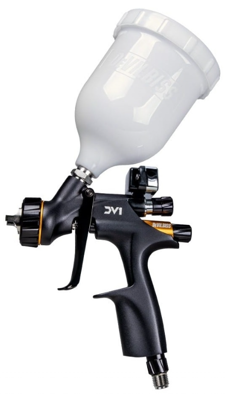 Pistol de vopsit DE VILBISS DV1 LAC Digital DV1-C-BAR-12-C1+, cu cana plastic 600 ml, cap HVLP Plus, cu diuza de 1.2 mm, 285 l/min