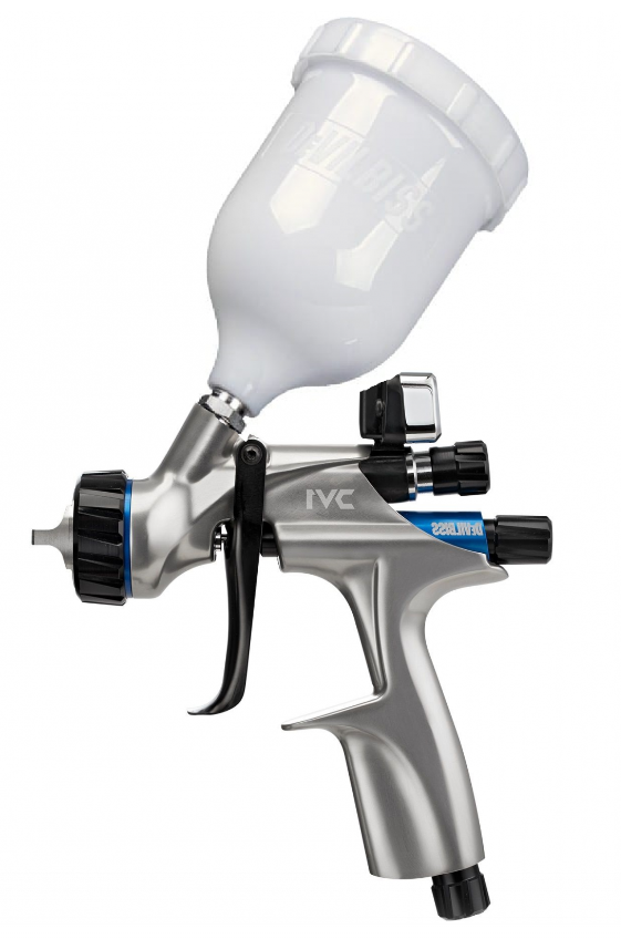 Pistol de vopsit DE VILBISS DV1 Digital DV1-C-BAR-12-B+, cu cana plastic 600 ml, digital, cap HVLP Plus, cu diuza de 1.1 mm, 300 l/min