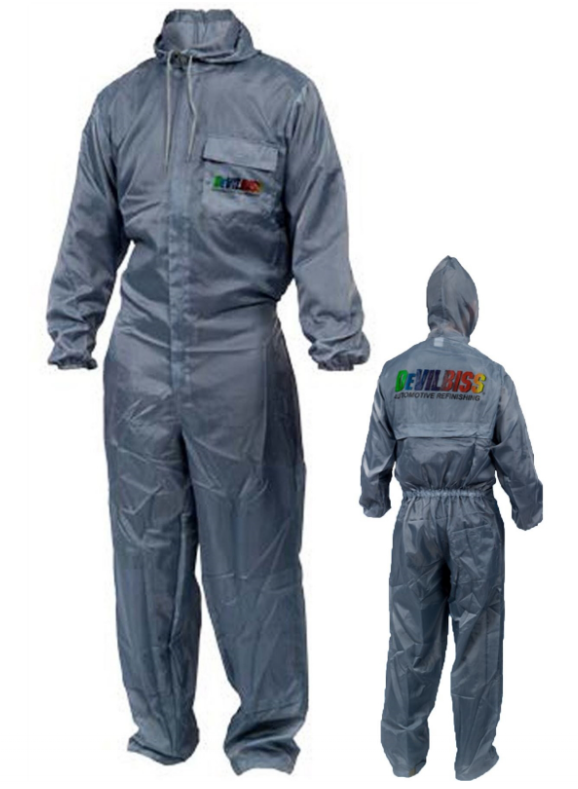 Combinezon vopsitor auto DE VILBISS DC-OV-XXL, marime XXL, reutilizabil, gri, cu gluga, fara scame, antistatic, pentru uz general