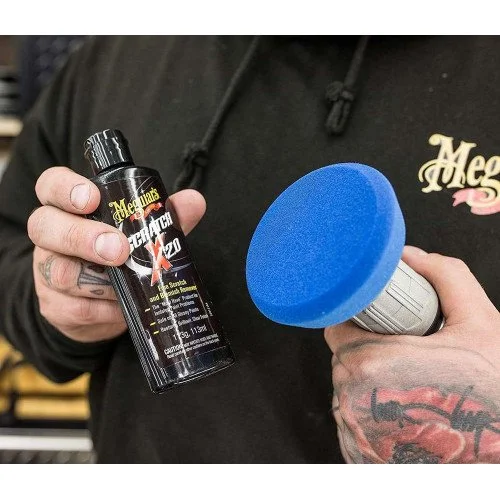 Kit indepartare zgarieturi auto MEGUIARS Scratch Eraser G190200MG, solutie polish, laveta microfibra, taler cu burete