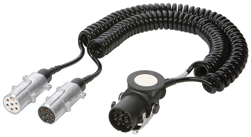 Cablu electric spiralat VIGNAL 7P-15P D11487VIG, tip 24N + tip S, cu adaptor de la 15 pini la 2 x 7 pini, metalic, ISO12098, pentru remorci auto