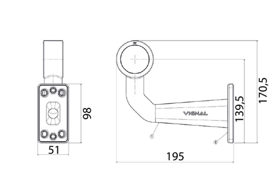 Lampa gabarit dreapta VIGNAL DX D10643VIG, 12/24V, cu unghi de 90, stanga/dreapta, montare orizontala