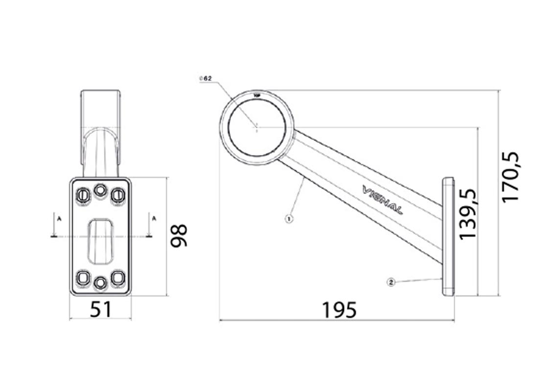 Lampa gabarit dreapta VIGNAL DX D10642VIG, 12/24V, lunga, stanga/dreapta, montare orizontala