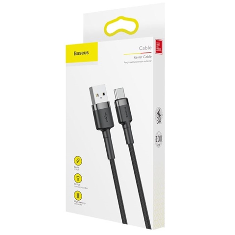 Cablu telefon BASEUS CAFULE 6953156278202AE, USB Type-C, gri/negru, lungime 1 metru, impletitura textila
