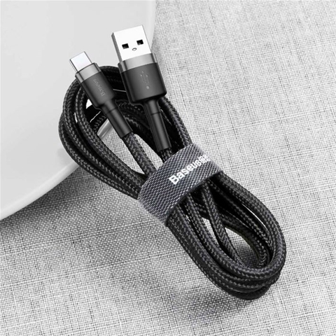 Cablu telefon BASEUS CAFULE 6953156278202AE, USB Type-C, gri/negru, lungime 1 metru, impletitura textila