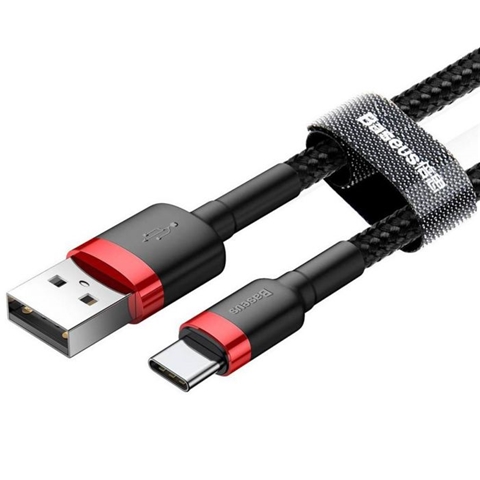 Cablu telefon BASEUS CAFULE 6953156278219AE, USB Type-C, rosu/negru, lungime 1 metru, impletitura textila
