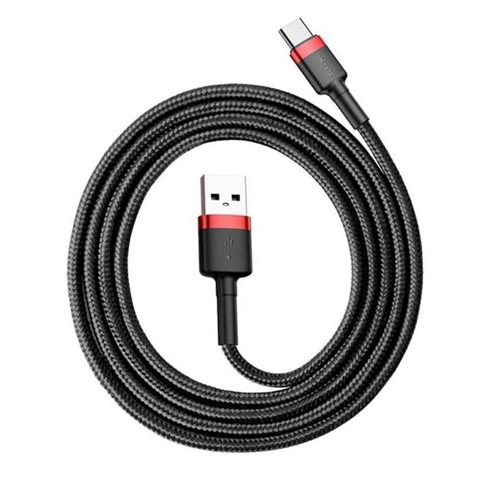 Cablu telefon BASEUS CAFULE 6953156278219AE, USB Type-C, rosu/negru, lungime 1 metru, impletitura textila