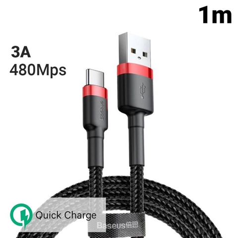 Cablu telefon BASEUS CAFULE 6953156278219AE, USB Type-C, rosu/negru, lungime 1 metru, impletitura textila
