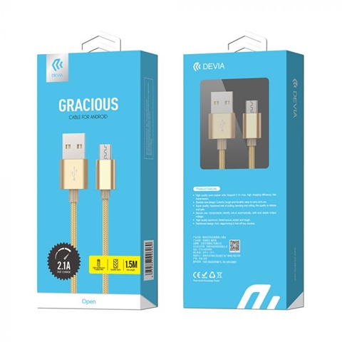 Cablu telefon DEVIA Gracious 6952898002052AE, microUSB, auriu, lungime 1.5 metri