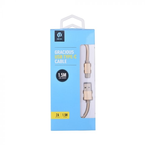 Cablu telefon DEVIA Gracious 6952898001963AE, USB Type-C, gri, lungime 1.5 metri