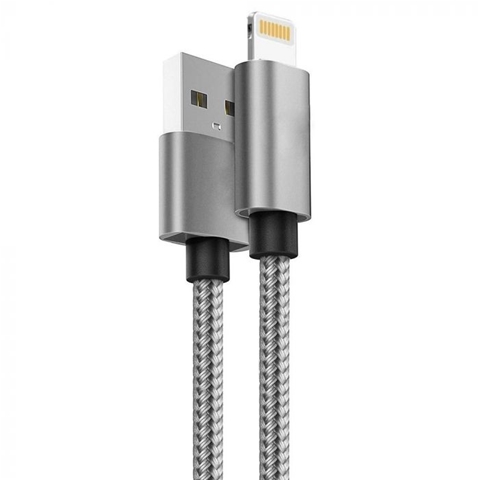 Cablu telefon LEMONTTI 6420628041706AE, USB la MFI Lightning, gri, 1.5 metri, impletitura textila