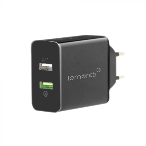 Incarcator retea pentru telefon LEMONTTI 6420628041652AE, Quick Charge, dual USB, negru