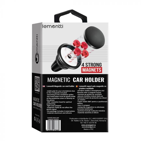 Suport auto magnetic LEMONTTI 6420628078689AE, negru, prindere la sistemul de ventilatie