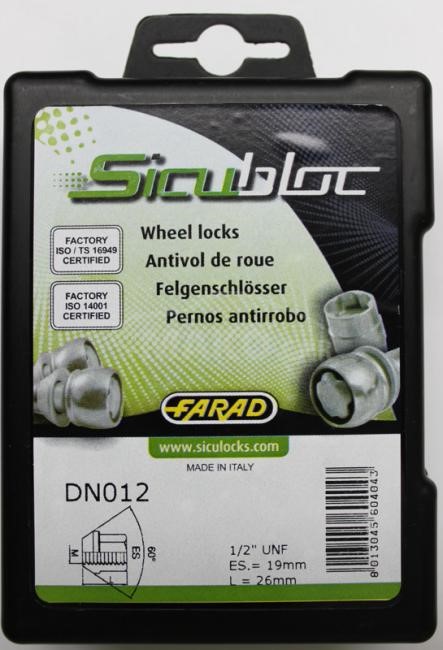 Set suruburi antifurt roti SICUBLOC DN012, 1/2 UNFX34, hexagon, cheie 19, din otel zincat