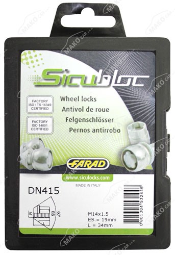 Set suruburi antifurt roti SICUBLOC DN415, M14 x 1.50, hexagon, inchis, cheia 19, din otel zincat