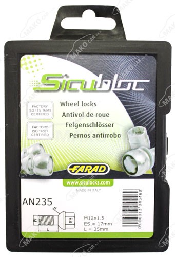 Set suruburi antifurt roti SICUBLOC AN235, M12 x 1,50 x 35, hexagon, cheie 17, din otel zincat