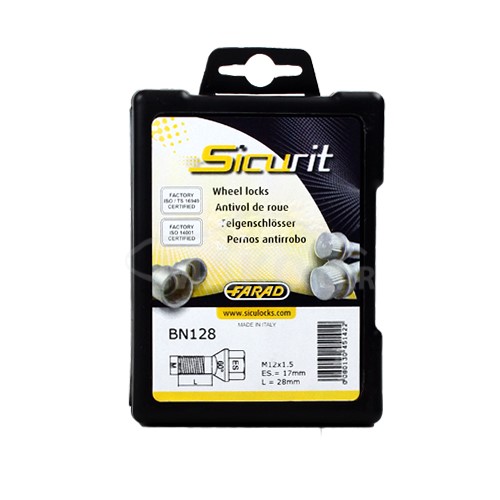Set suruburi antifurt roti SICURIT BN128, M12 x 1.50 x 28, hexagon, cheie 17, din otel zincat