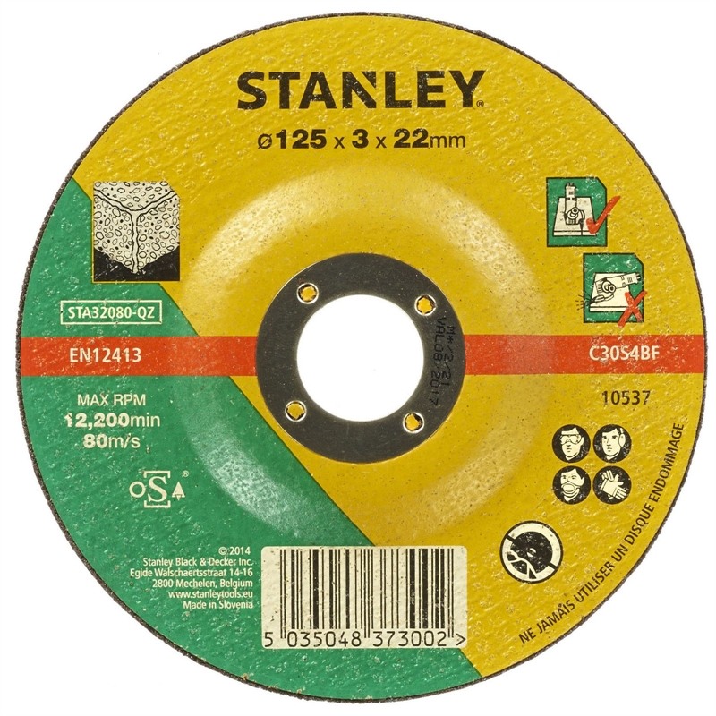 Disc abraziv pentru piatra/ciment STANLEY STA32080, 125 x 22 x 3.2 mm