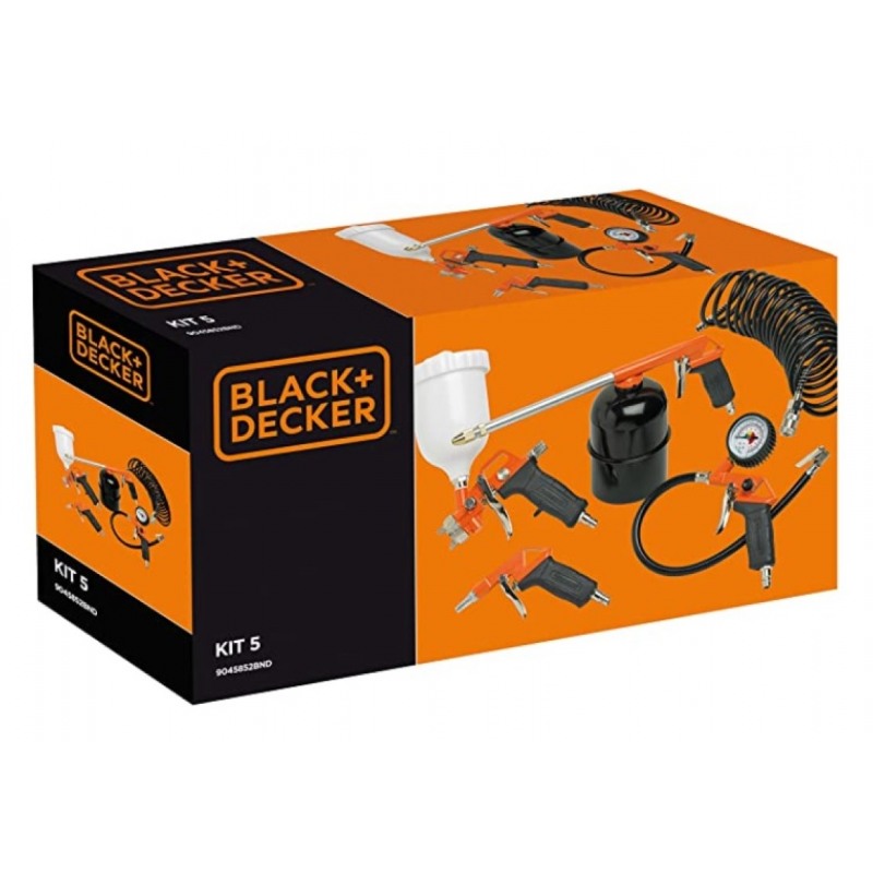 Kit 5 accesorii compresor BLACK & DECKER 9045852BND, pistol de suflat, pistol de umflat, pistol de pulverizare, pistol de vopsit, furtun 5 m
