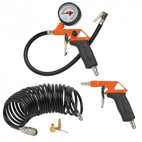 Kit 6 accesorii compresor BLACK & DECKER 9045854BND, pistol de umflat, pistol de suflat, furtun spiralat 5 m, 3 duze